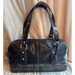 Vintage Crazy Horse Liz Claiborne Brown Crocodile Leather-like Shoulder Bag